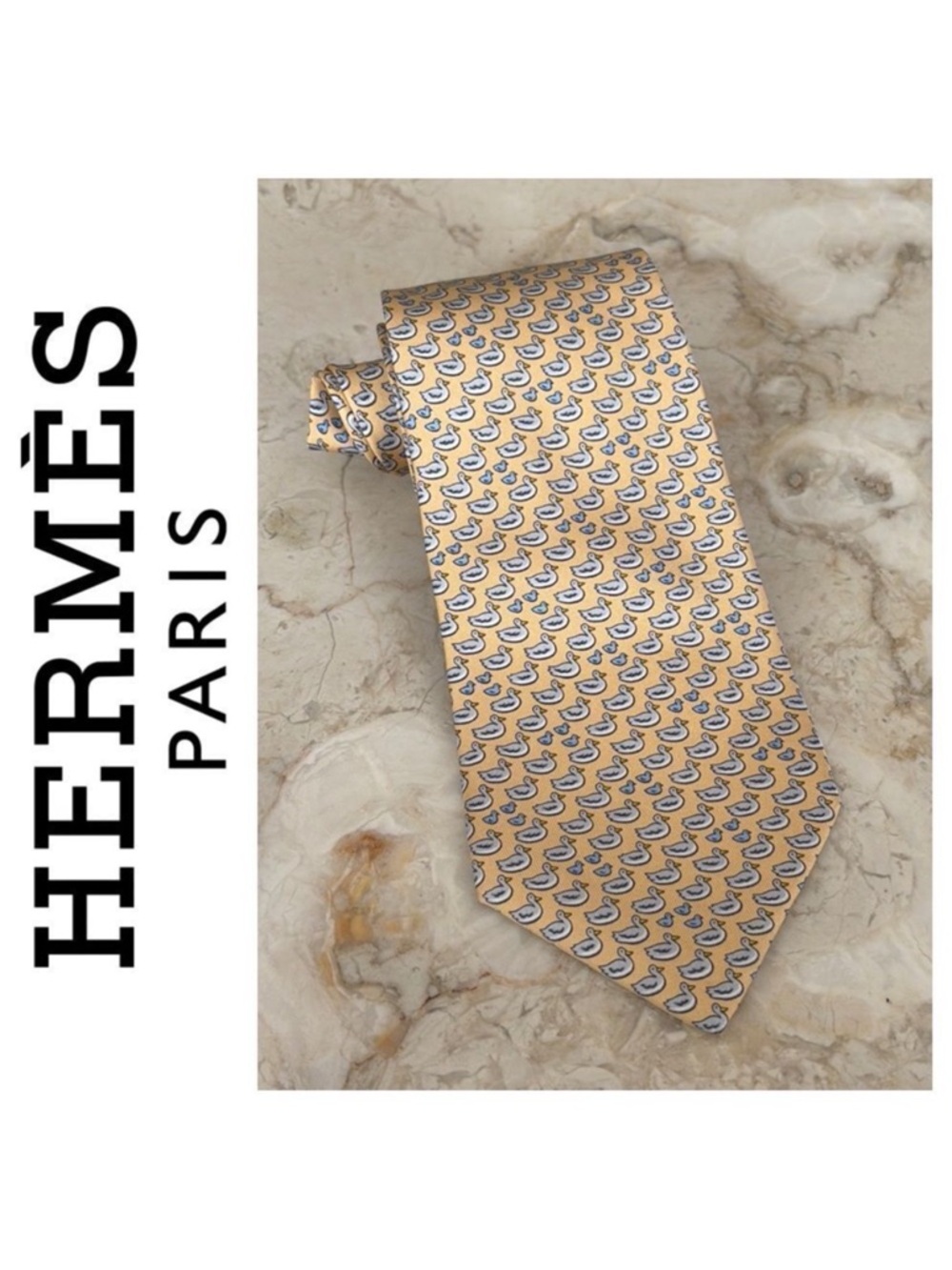 Hermes 100% Silk Duckies Print Tie